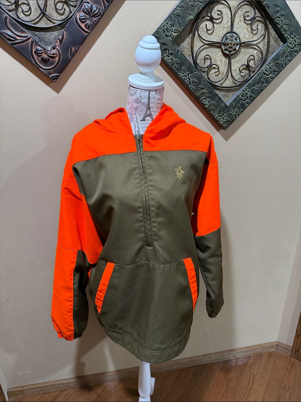 Mens Gamehide Olive Green and Orange Hooded Pullover Jacket